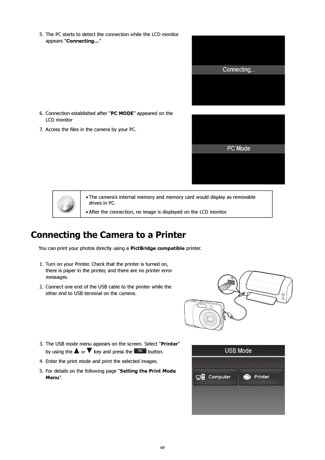 HP CW-450t manual Connecting the Camera to a Printer 