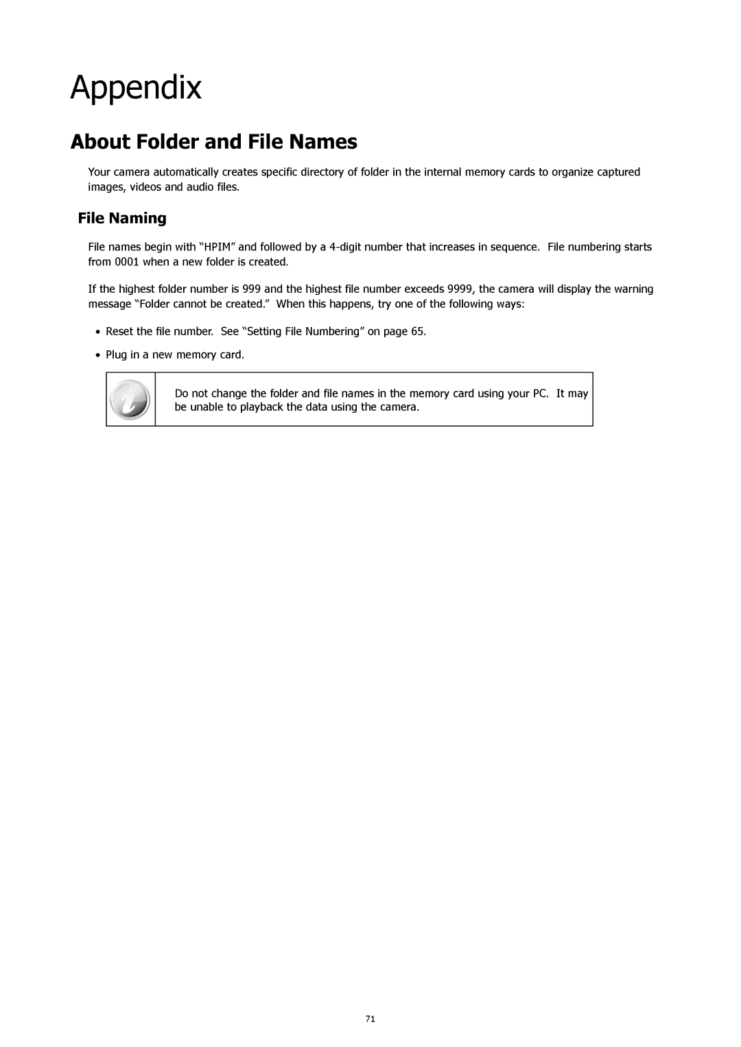 HP CW-450t manual Appendix, About Folder and File Names, File Naming 