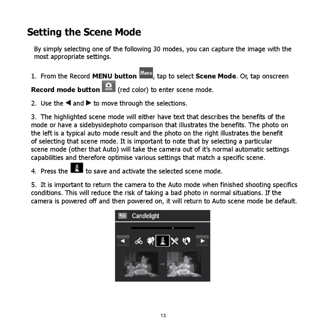 HP CW-450t manual Setting the Scene Mode 