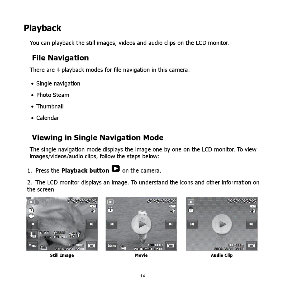 HP CW-450t manual Playback, File Navigation, Viewing in Single Navigation Mode 