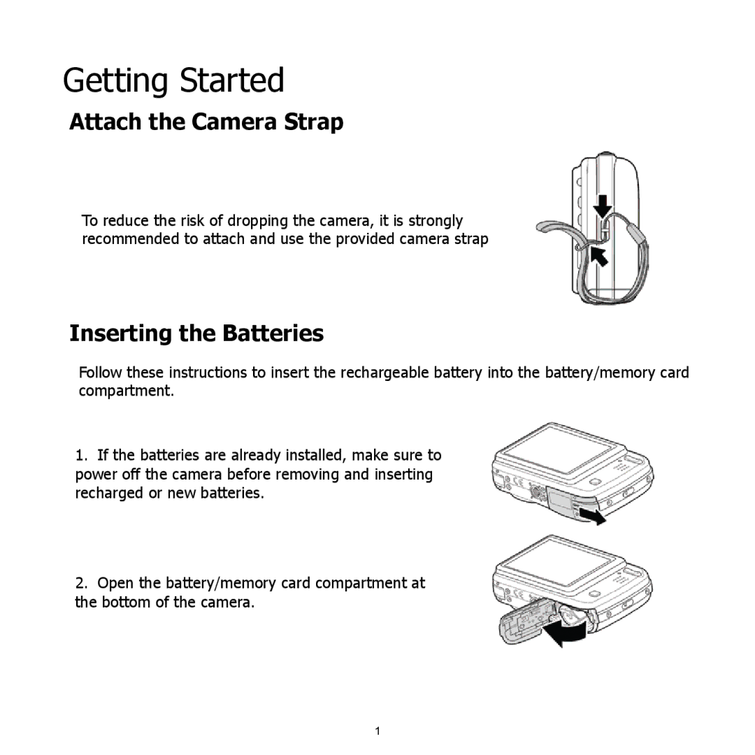 HP CW-450t manual Attach the Camera Strap, Inserting the Batteries 