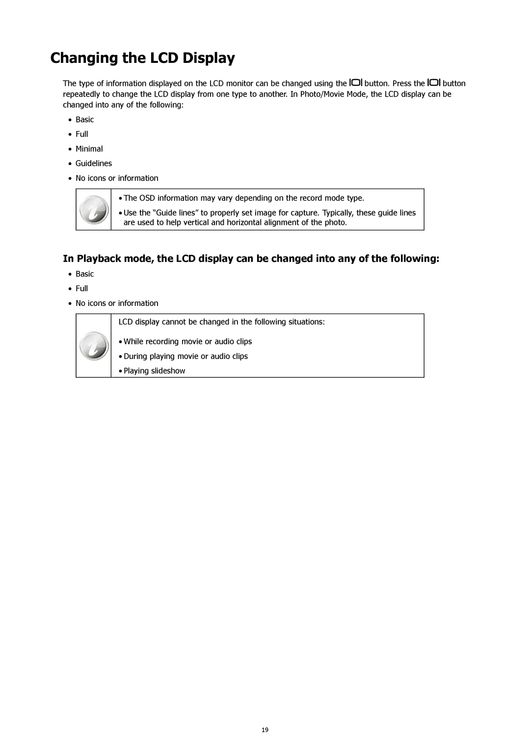 HP CW450A manual Changing the LCD Display 