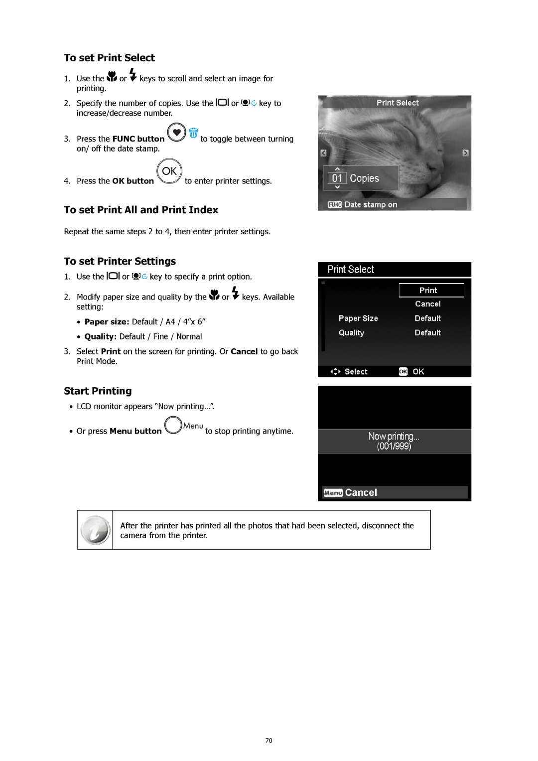 HP CW450A manual To set Print Select, To set Print All and Print Index, To set Printer Settings, Start Printing 