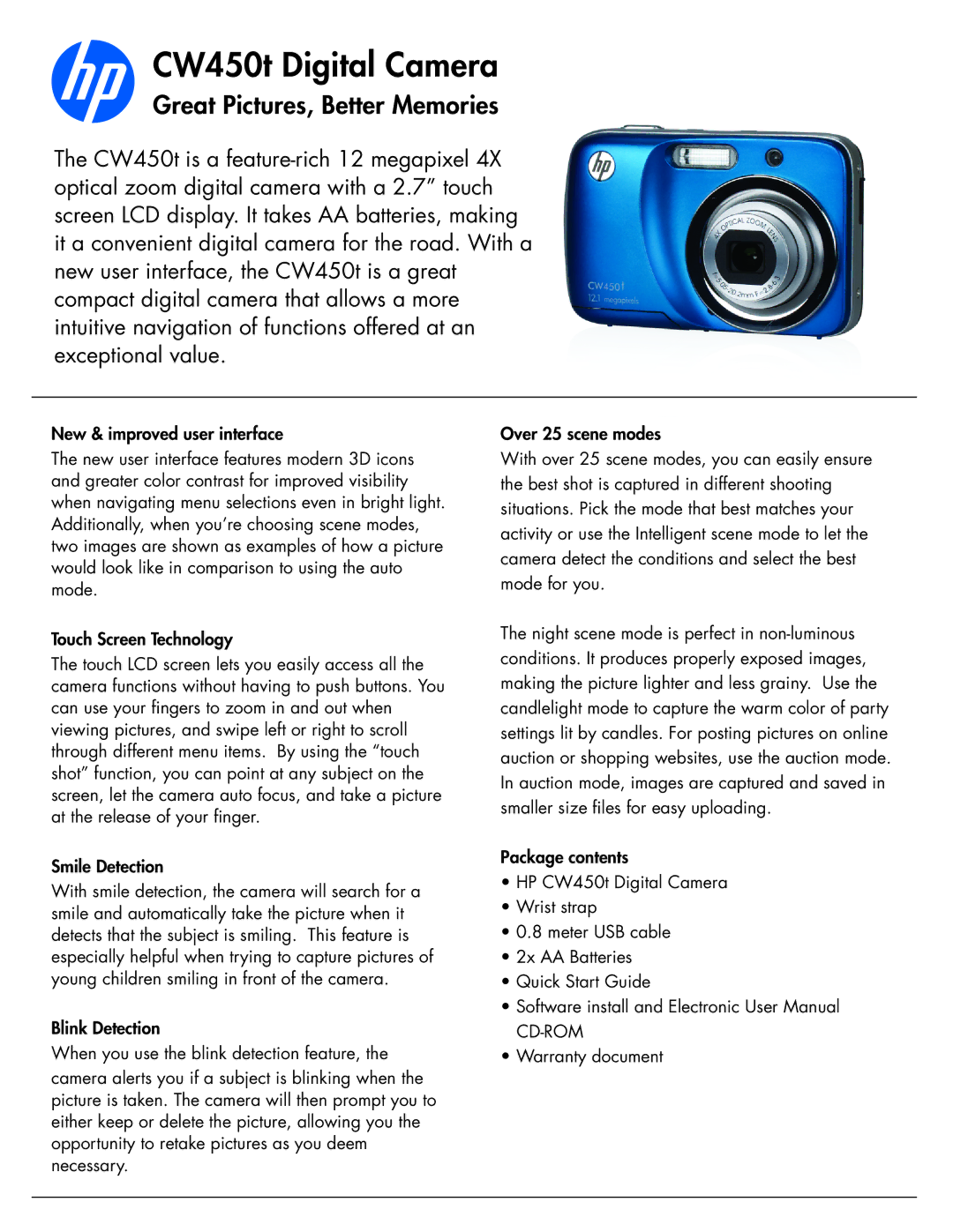 HP manual CW450t Digital Camera, Great Pictures, Better Memories, Warranty document 