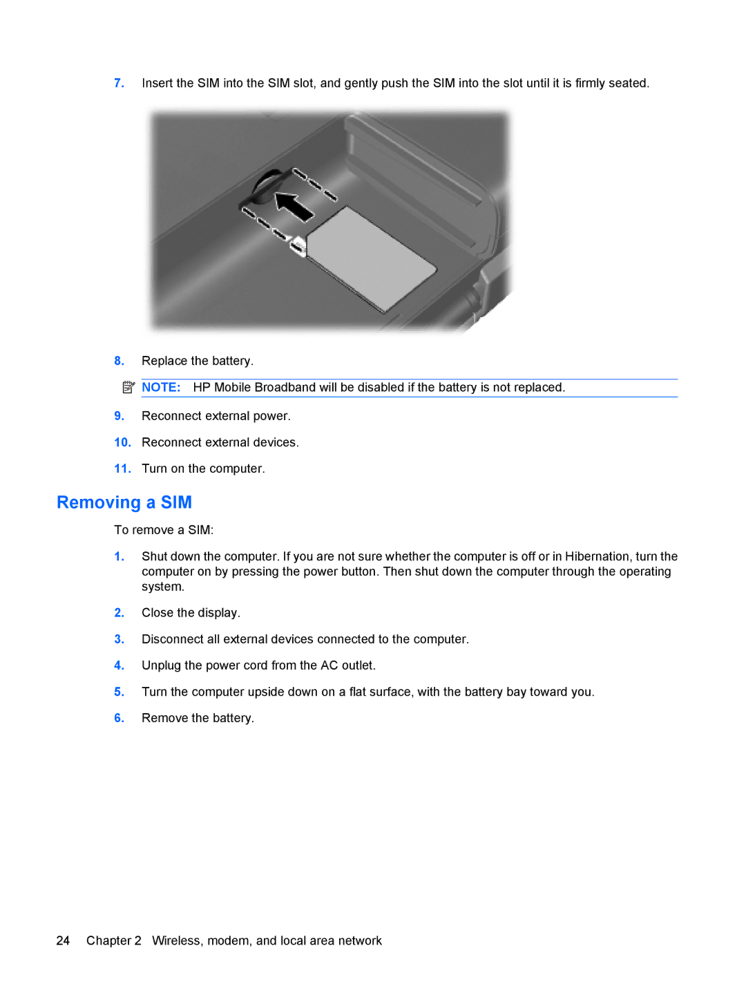 HP D0T70US 14 D0T70US#ABA, 8470p 14' C4P35UP#ABA, 15.6 C6Y99UT#ABA manual Removing a SIM 