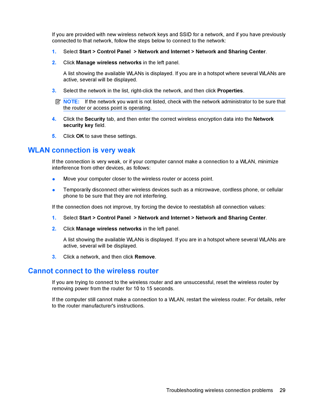 HP 15.6 C6Y99UT#ABA, D0T70US 14 D0T70US#ABA manual Wlan connection is very weak, Cannot connect to the wireless router 