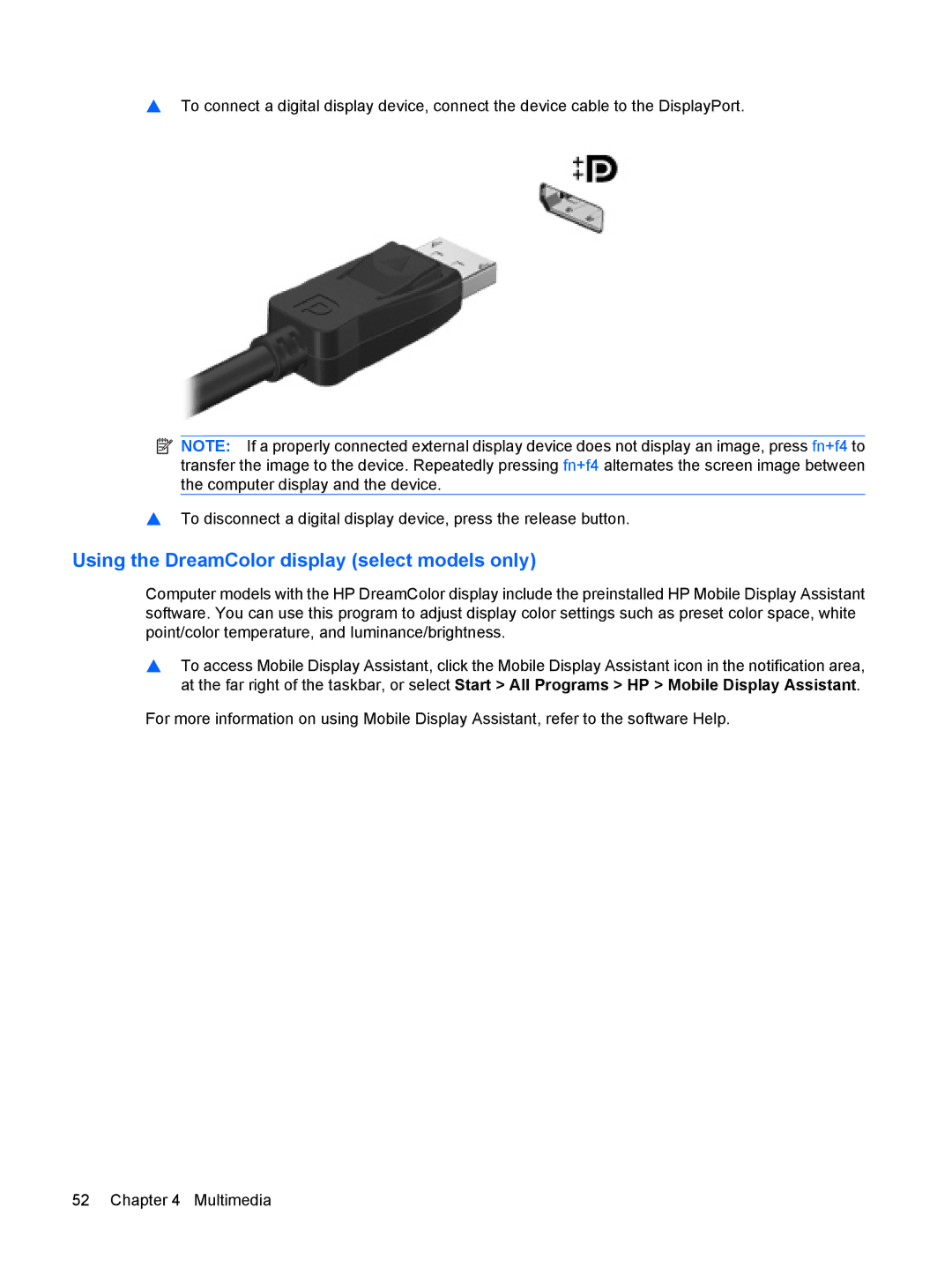 HP 8470p 14' C4P35UP#ABA, D0T70US 14 D0T70US#ABA, 15.6 C6Y99UT#ABA manual Using the DreamColor display select models only 