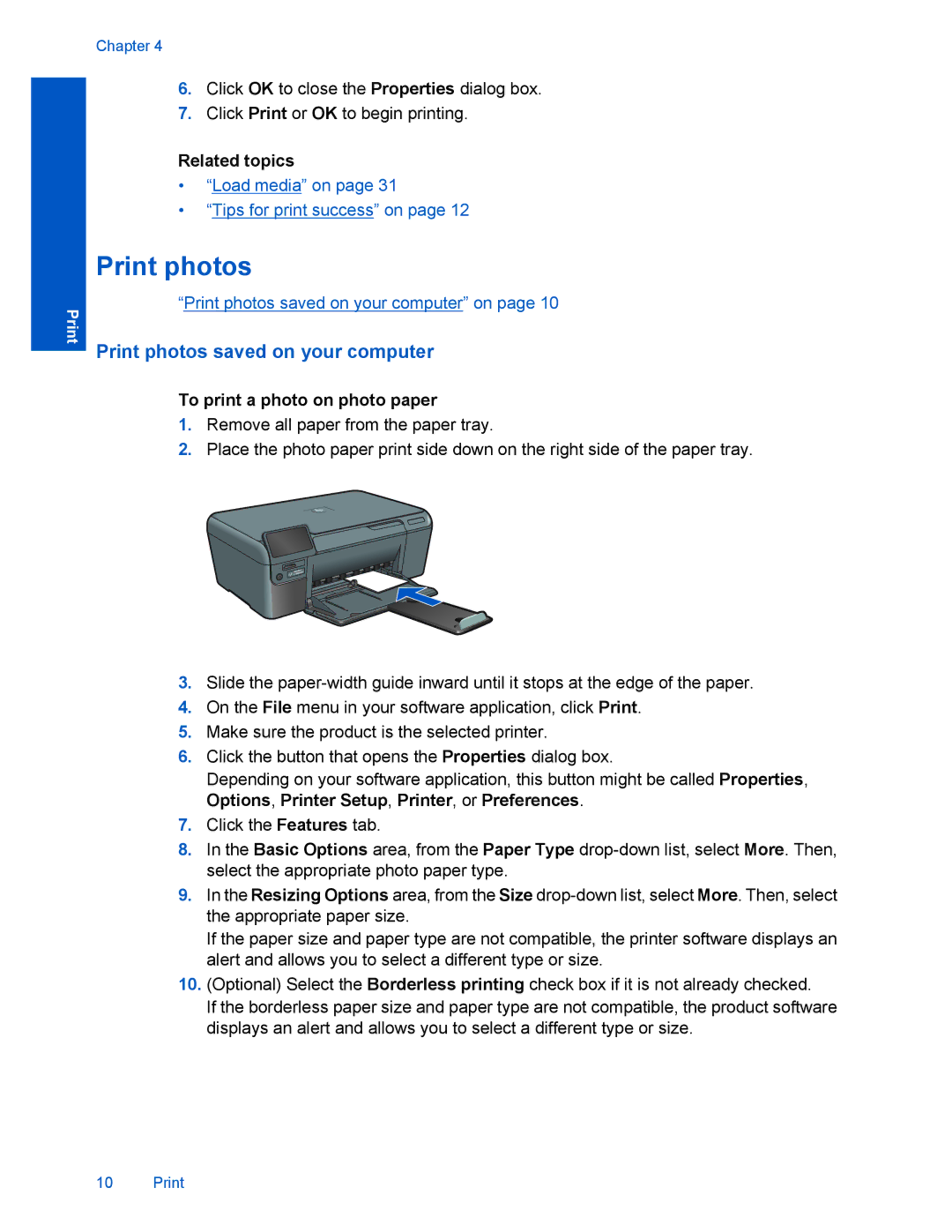 HP D110 manual Print photos, To print a photo on photo paper 