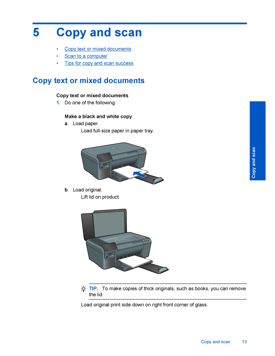 HP D110 manual Copy and scan, Copy text or mixed documents 