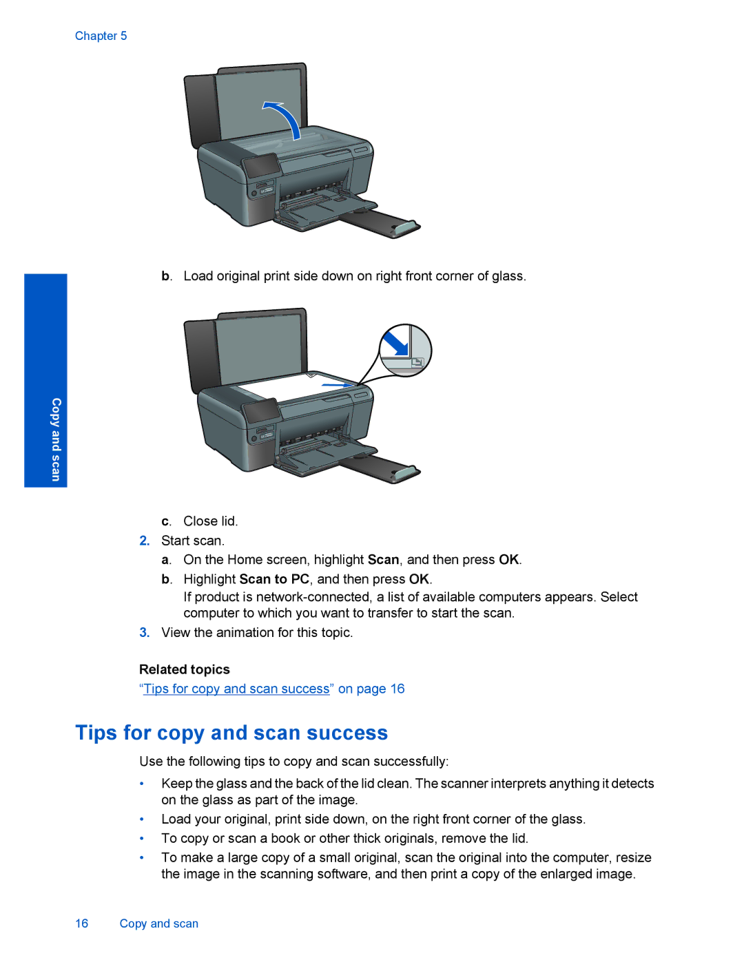 HP D110 manual Tips for copy and scan success 