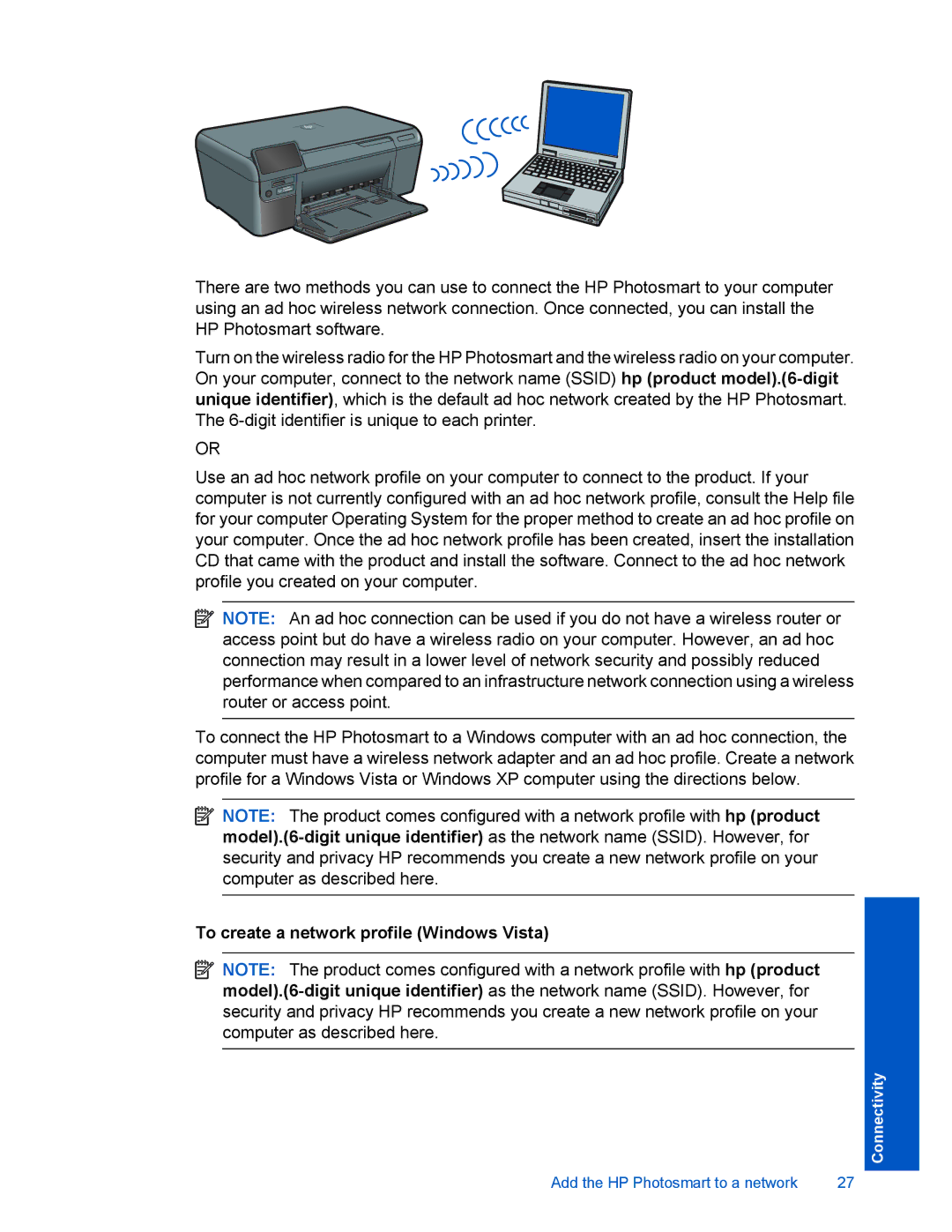 HP D110 manual To create a network profile Windows Vista 