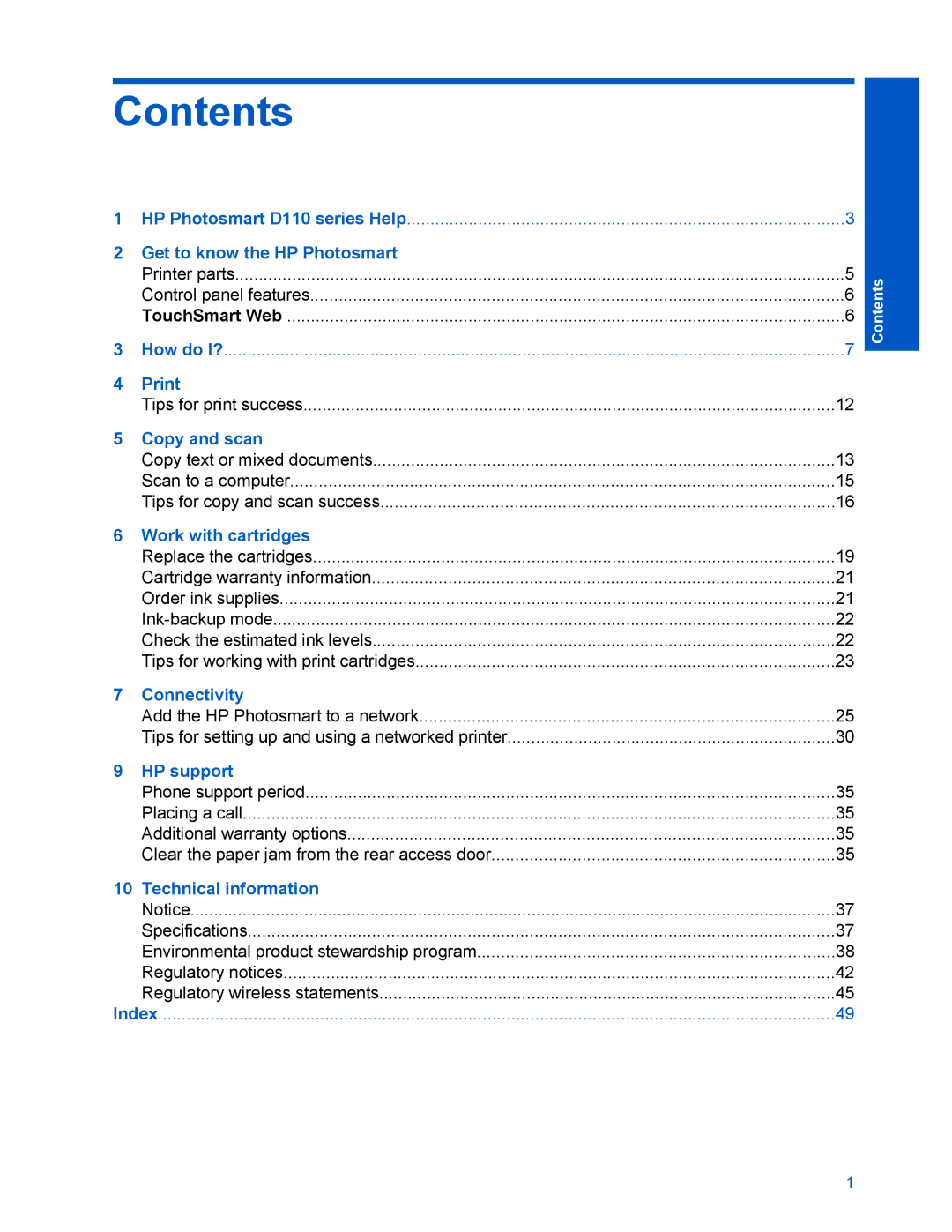 HP D110 manual Contents 