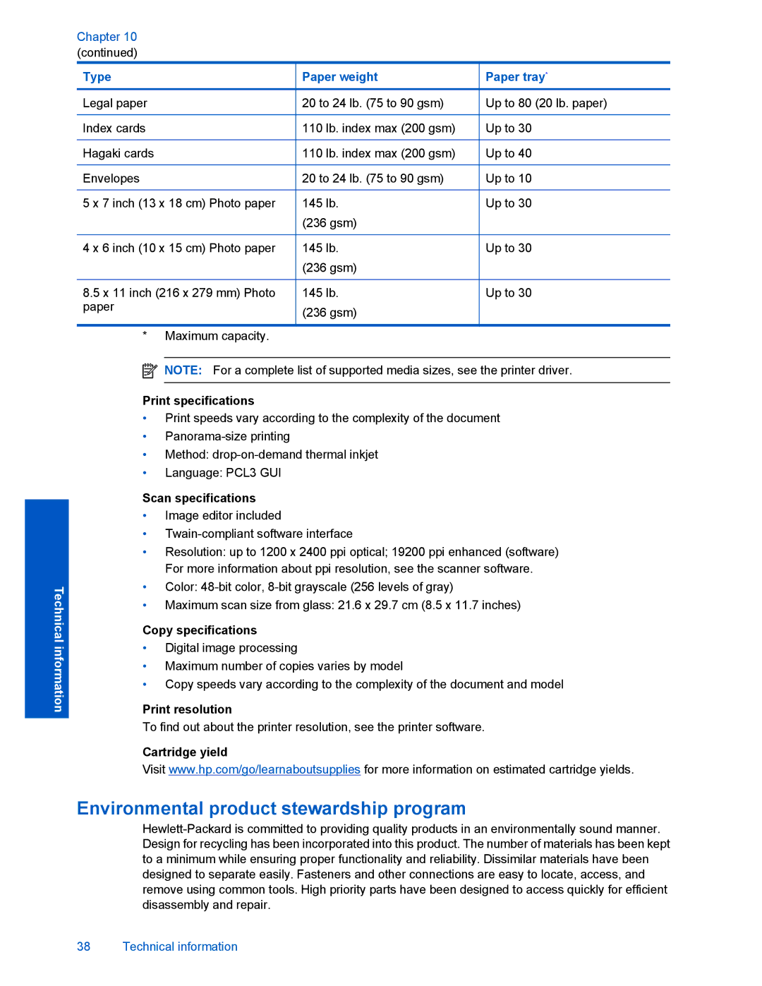 HP D110 manual Environmental product stewardship program 