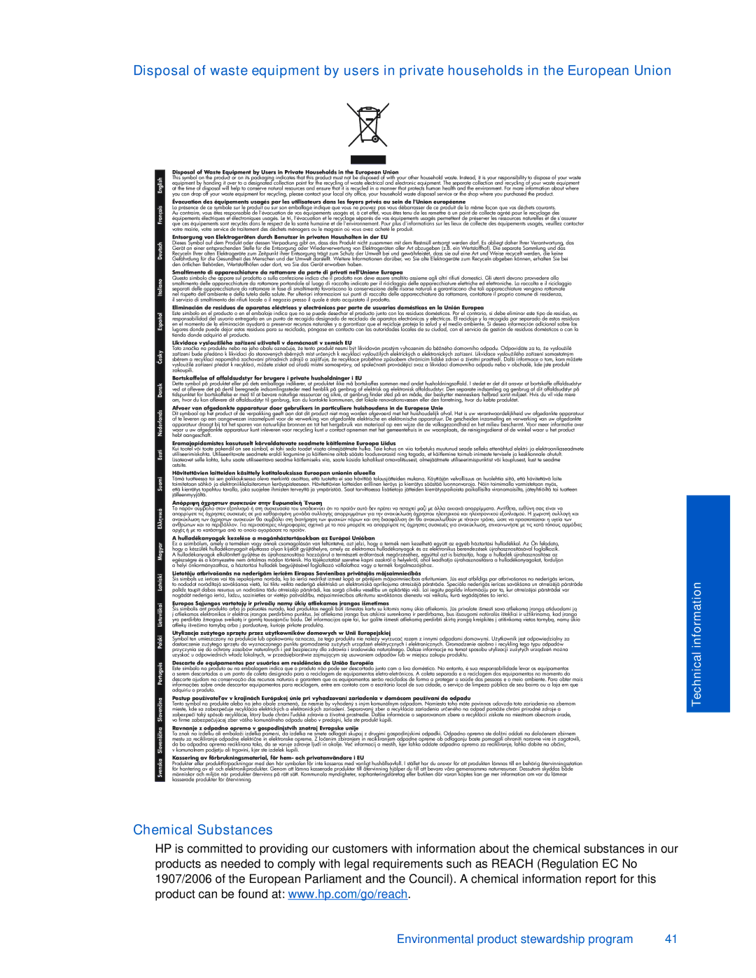 HP D110 manual Chemical Substances 