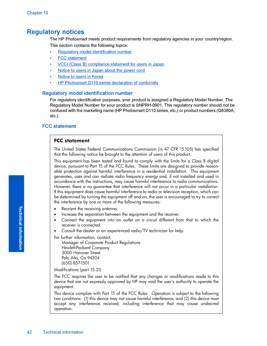 HP D110 manual Regulatory notices 