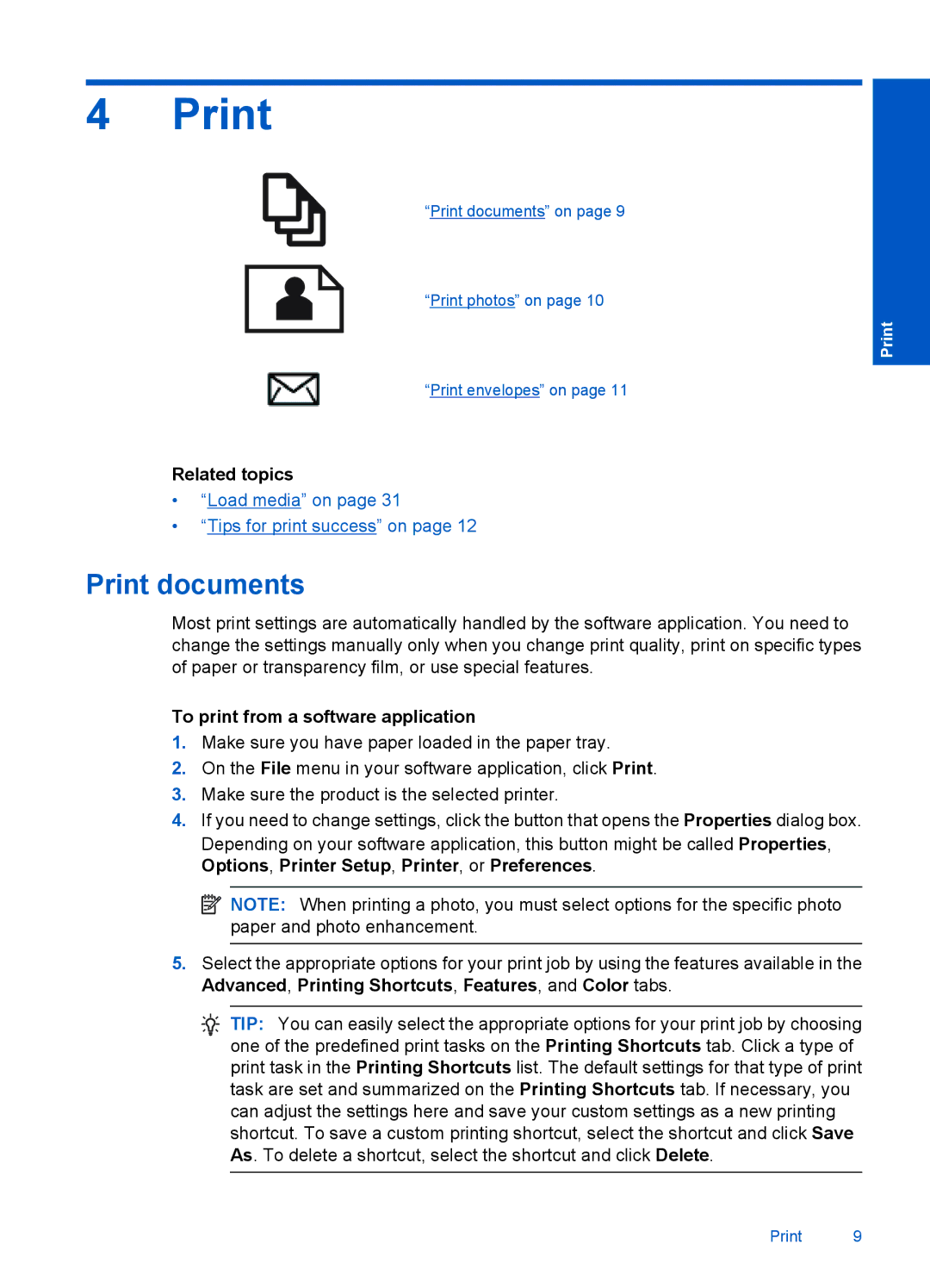 HP D110A CN731A#B1H manual Print documents, Related topics, To print from a software application 