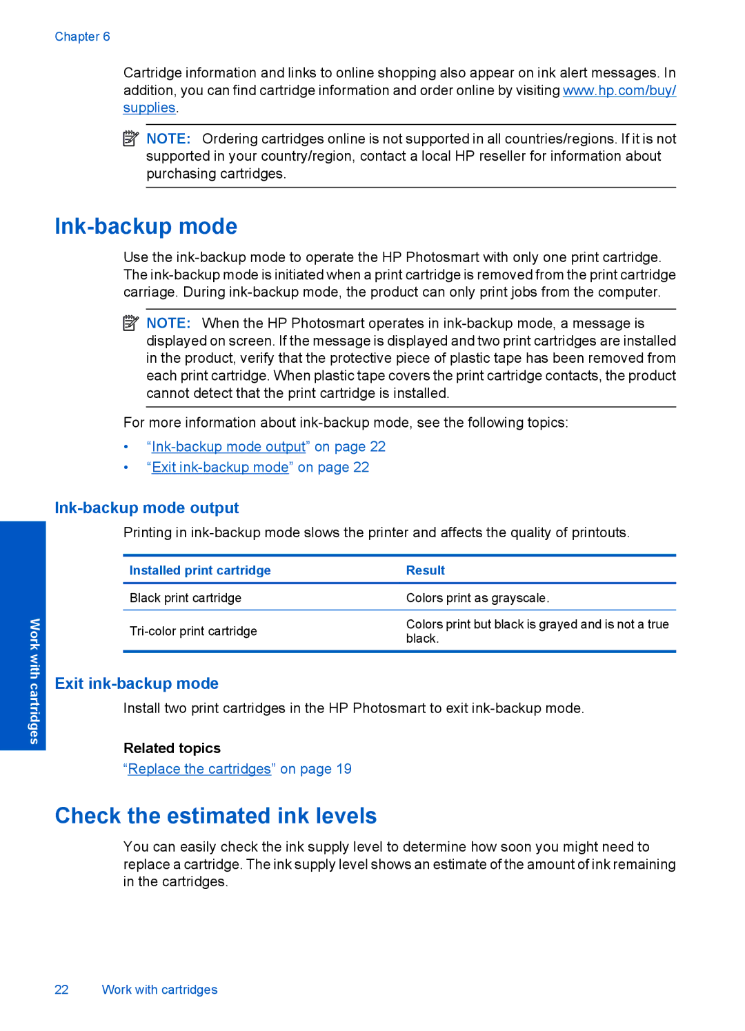 HP D110A CN731A#B1H manual Ink-backup mode, Check the estimated ink levels 