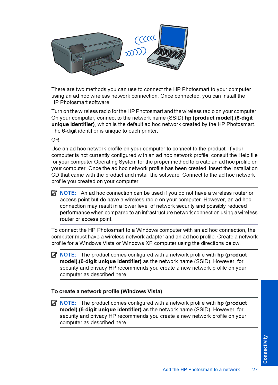 HP D110A CN731A#B1H manual To create a network profile Windows Vista 