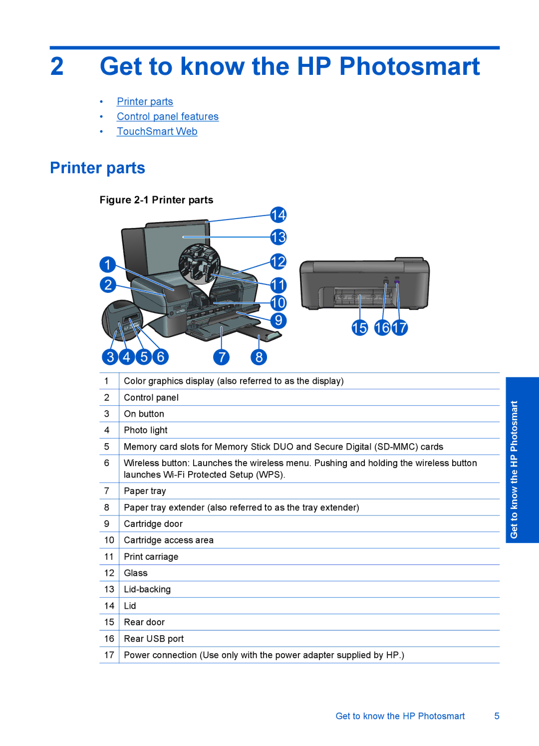 HP D110A CN731A#B1H manual Get to know the HP Photosmart, Printer parts 