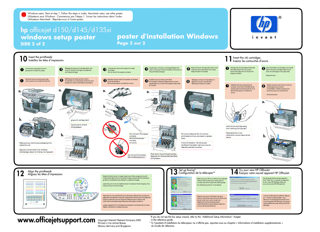 HP d145, d135xi manual Side 2 2 sur, Insert the printheads, Align the printheads 