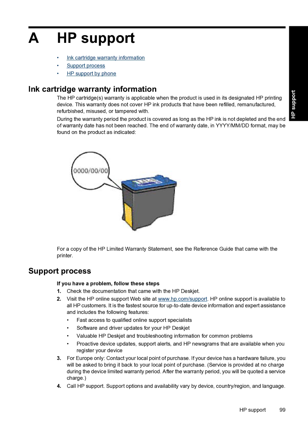 HP D1500 manual HP support, Ink cartridge warranty information 