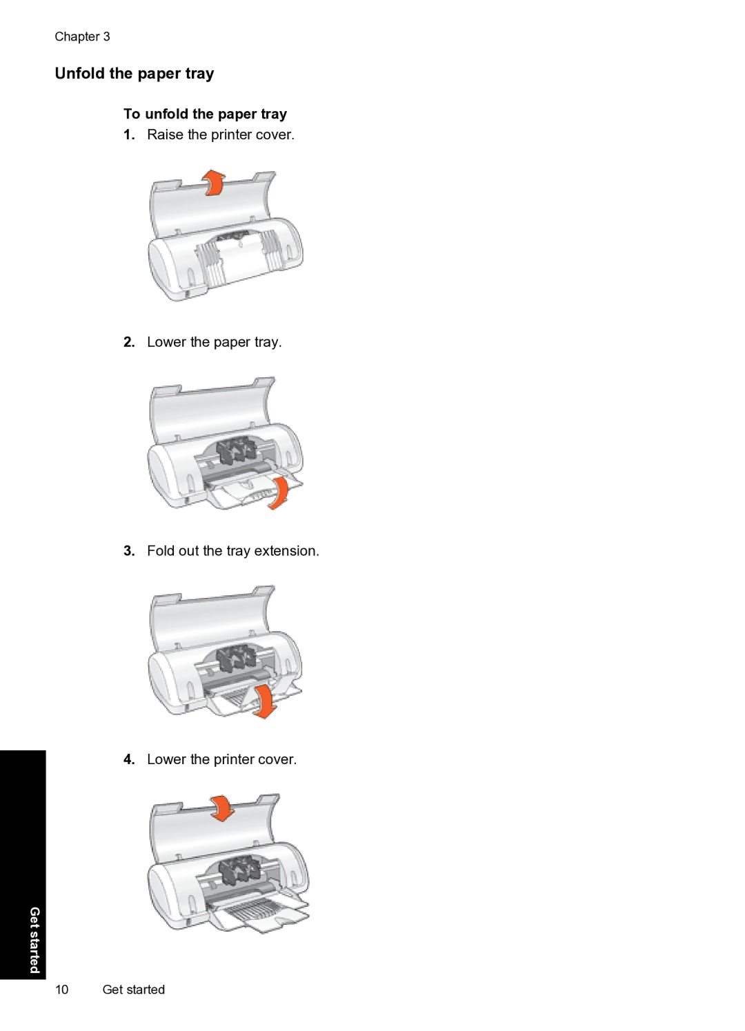 HP D1500 manual Unfold the paper tray, To unfold the paper tray 