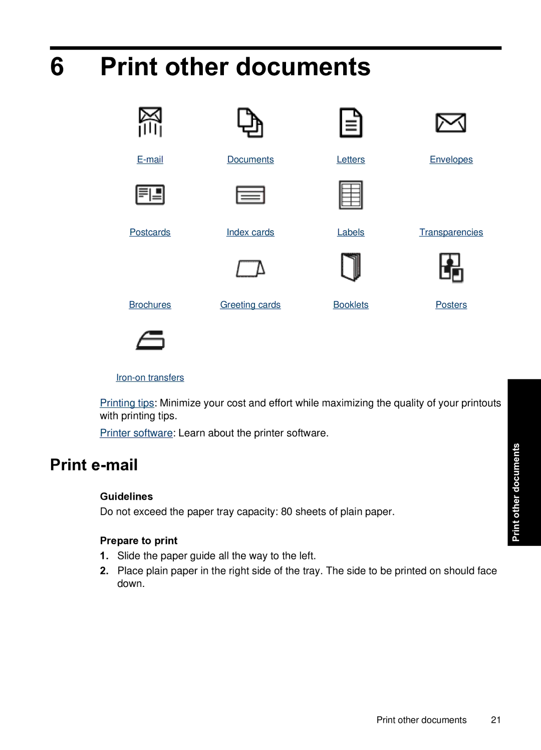 HP D1500 manual Print other documents, Print e-mail 