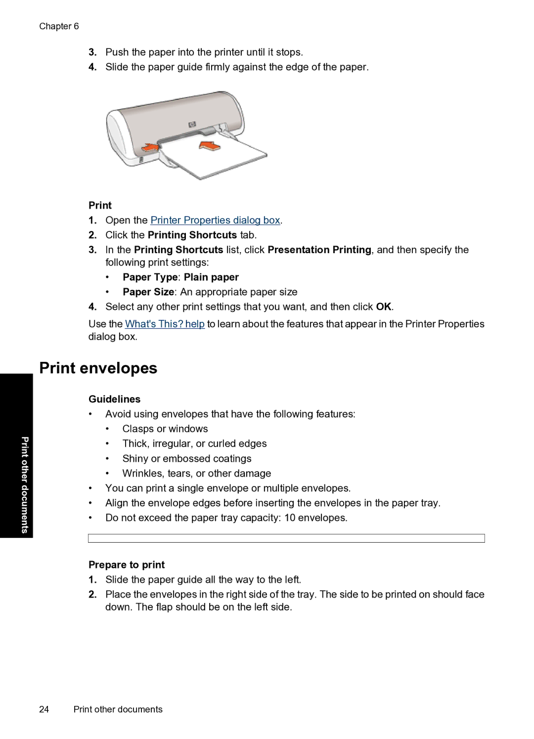 HP D1500 manual Print envelopes, Click the Printing Shortcuts tab 