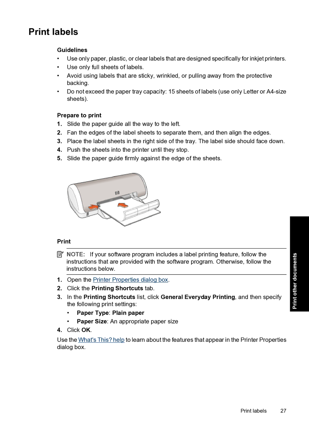 HP D1500 manual Print labels 