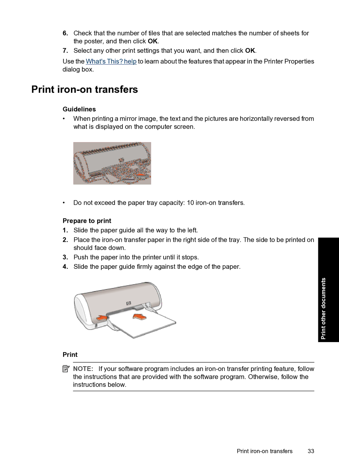 HP D1500 manual Print iron-on transfers 