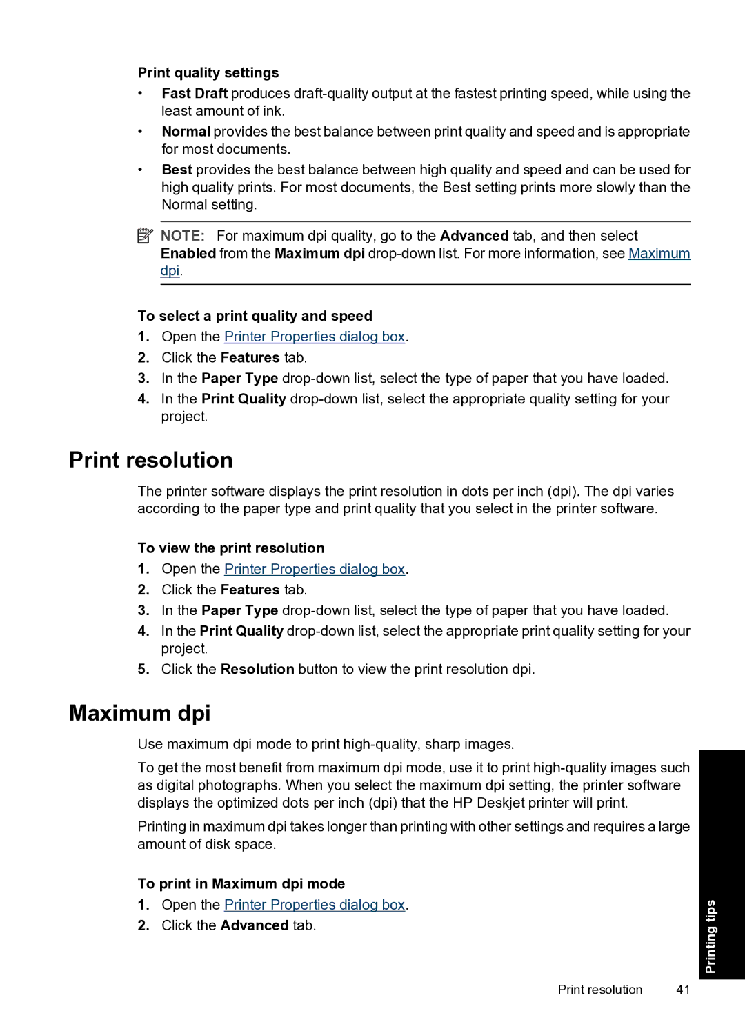 HP D1500 manual Print resolution, Maximum dpi 