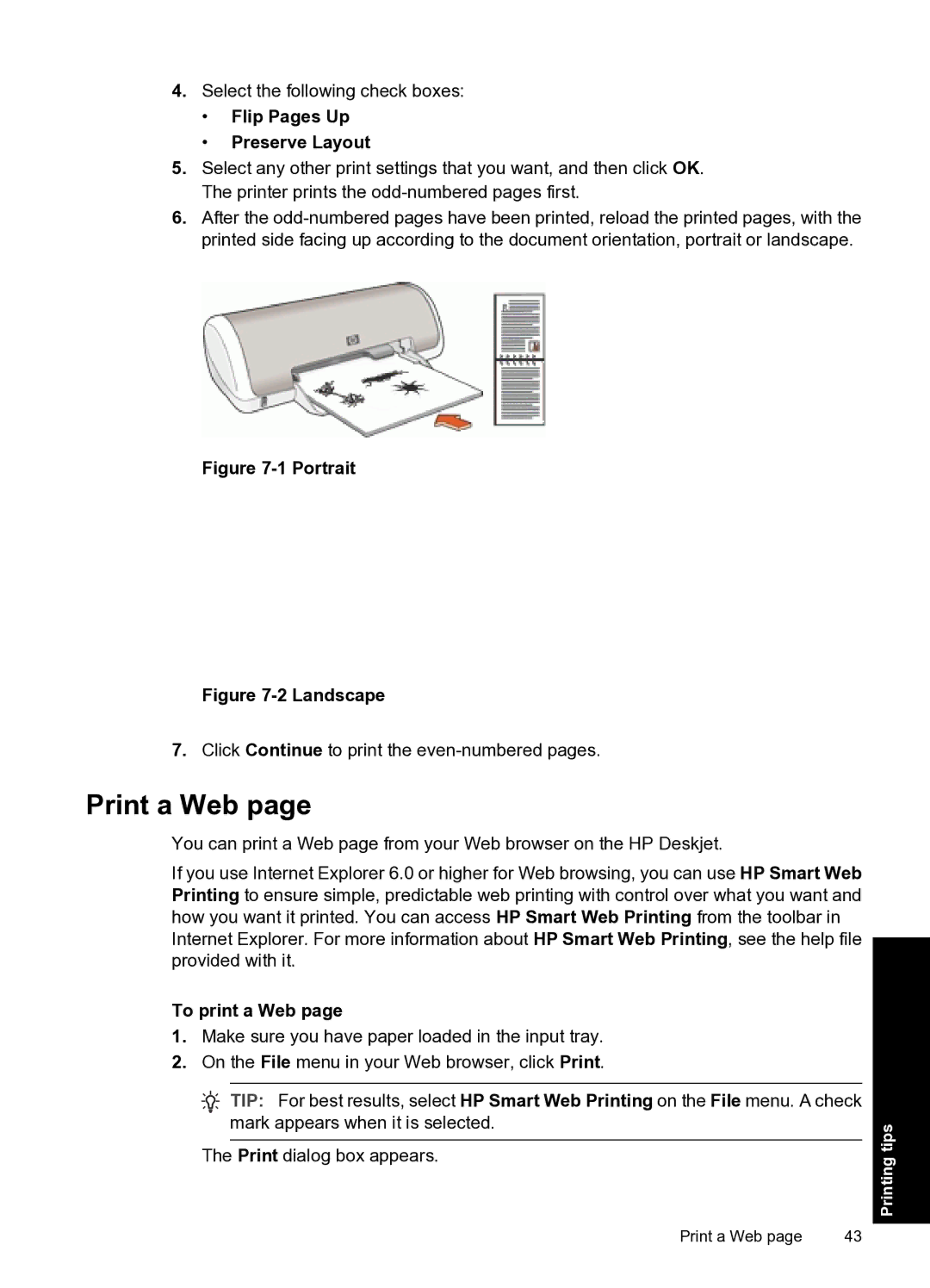 HP D1500 manual Print a Web, Flip Pages Up Preserve Layout, To print a Web 