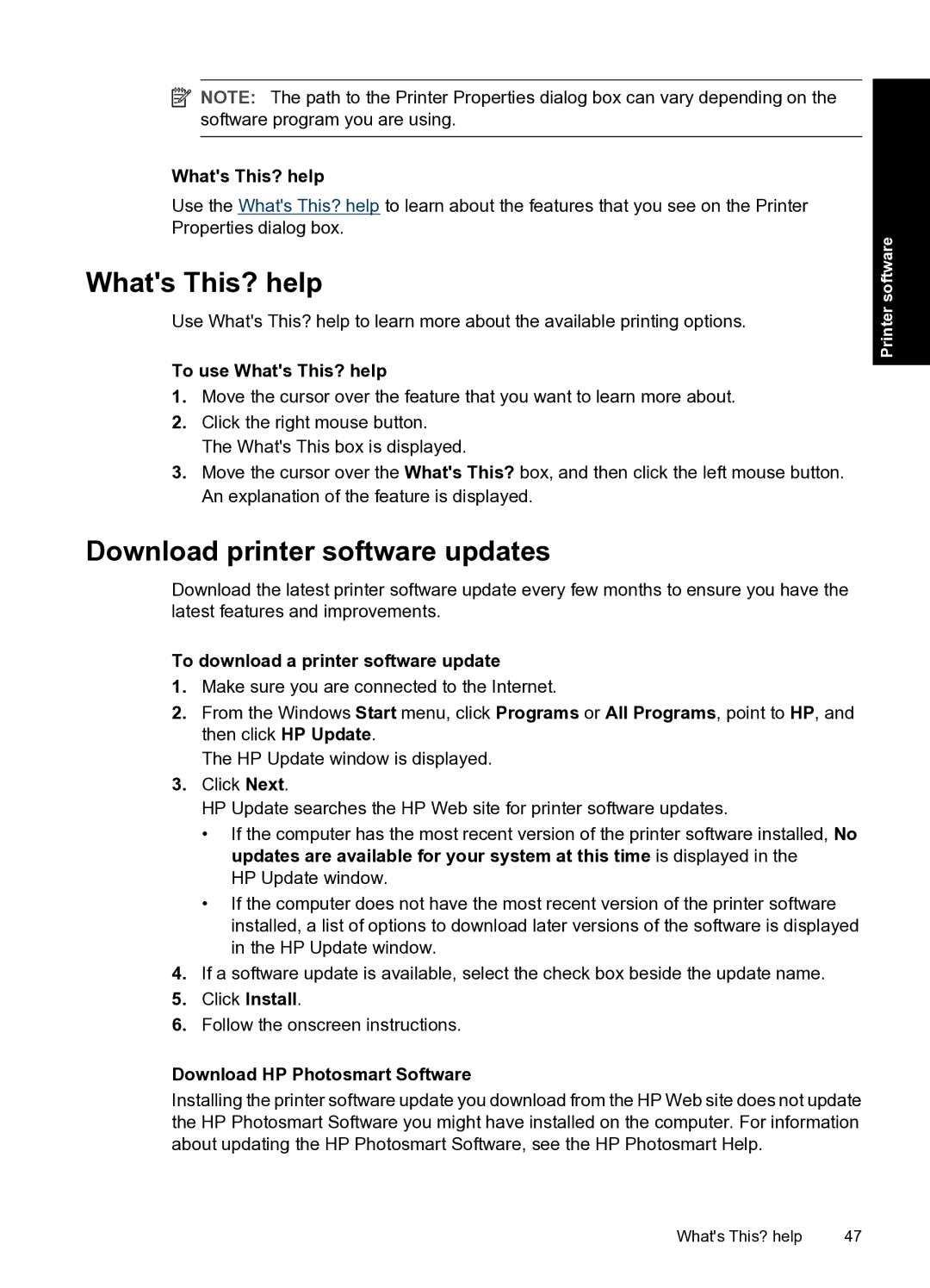 HP D1500 manual Whats This? help, Download printer software updates 