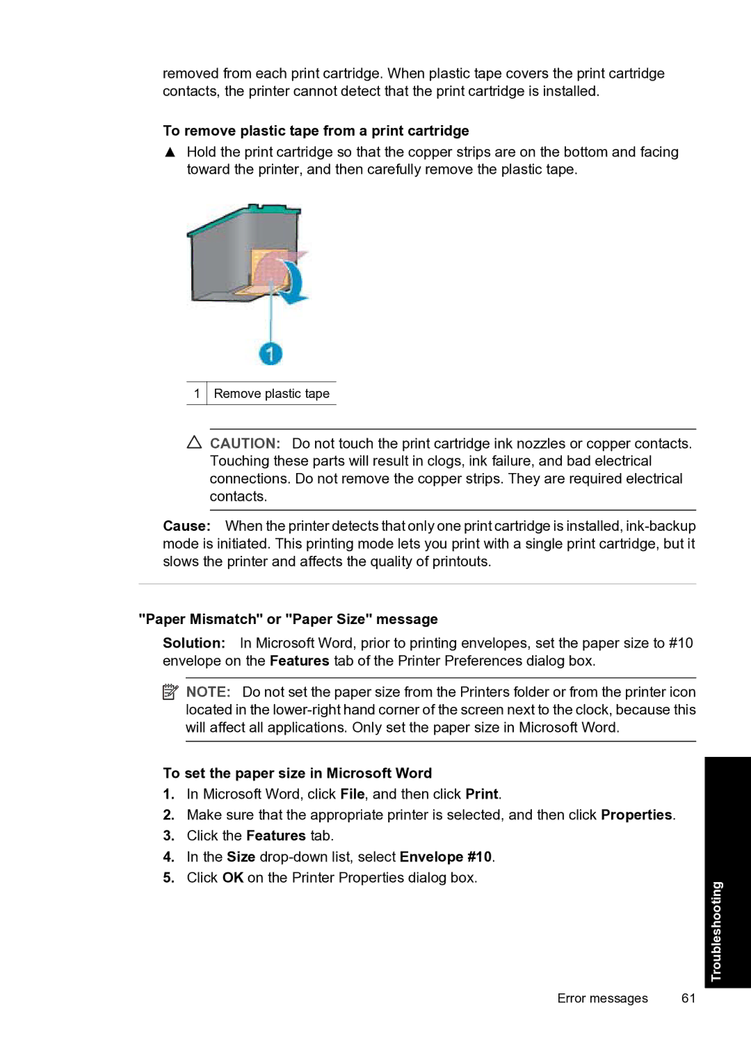 HP D1500 manual Paper Mismatch or Paper Size message, To set the paper size in Microsoft Word 