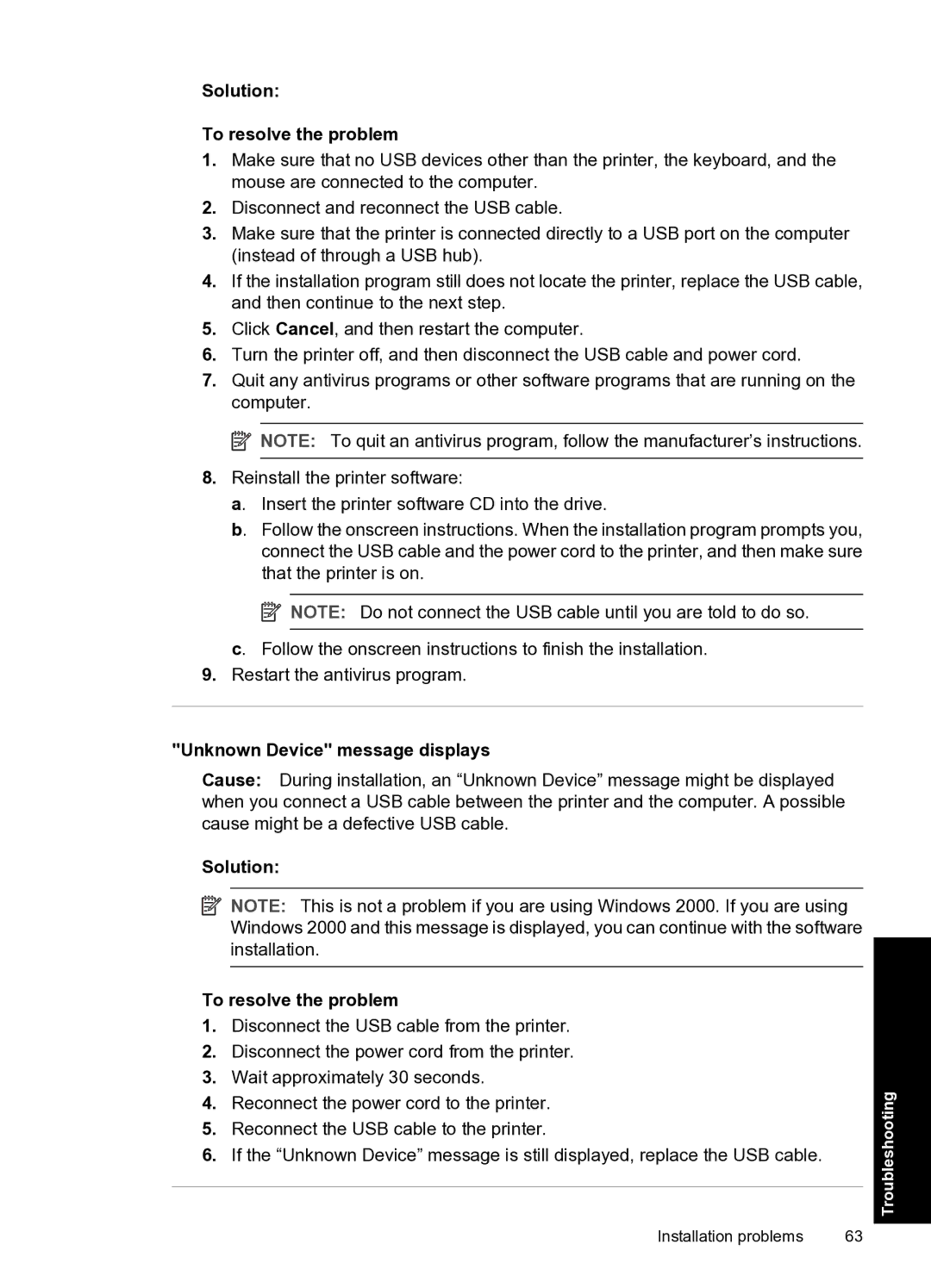 HP D1500 manual Solution To resolve the problem, Unknown Device message displays 