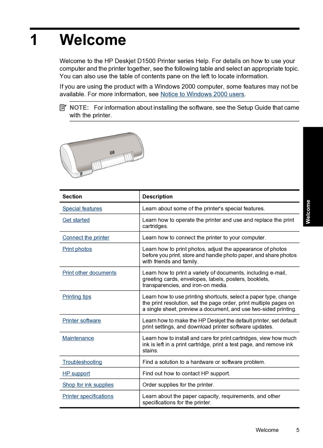 HP D1500 manual Welcome, Section 