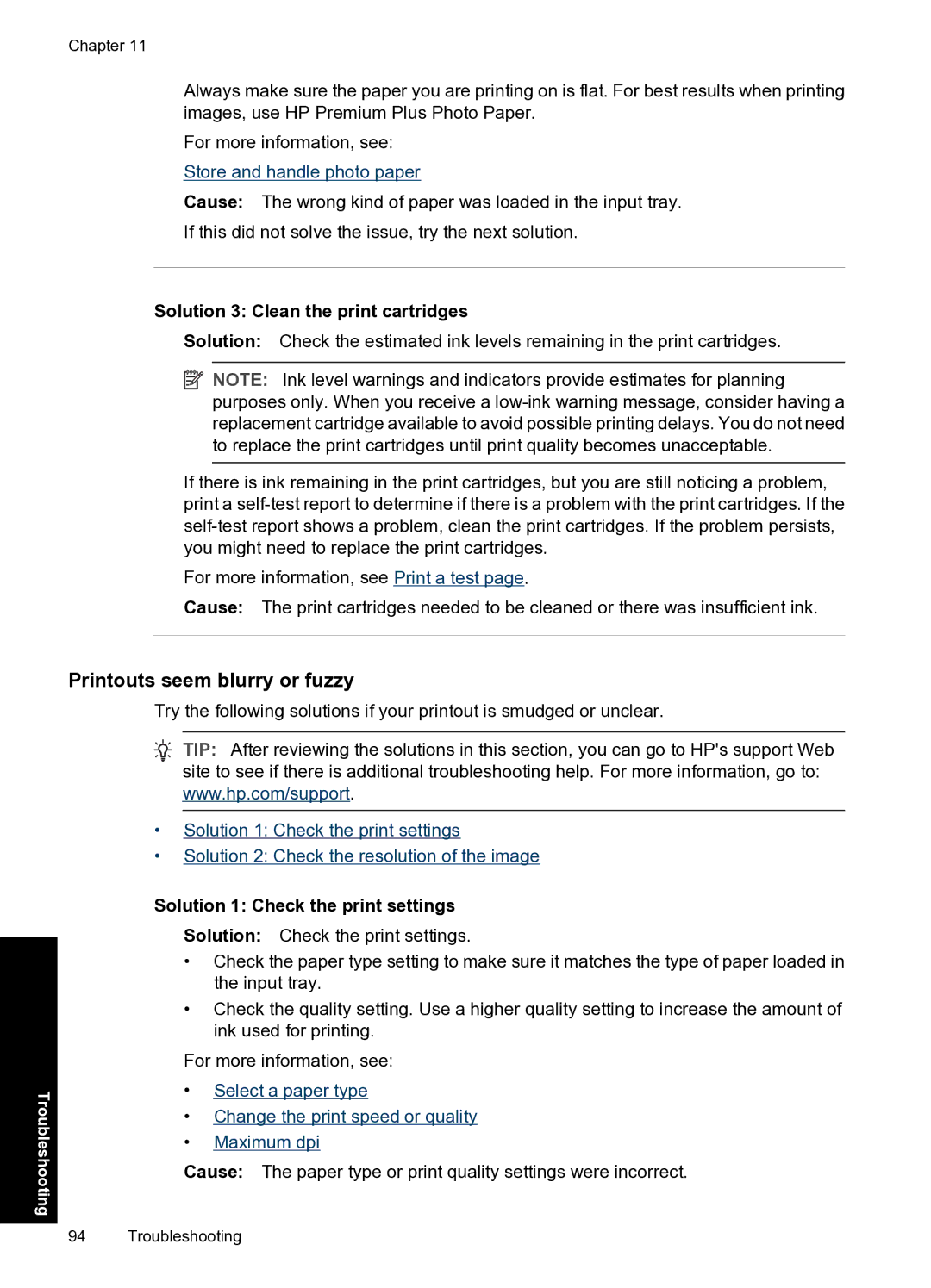 HP D1500 manual Printouts seem blurry or fuzzy, Solution 3 Clean the print cartridges 