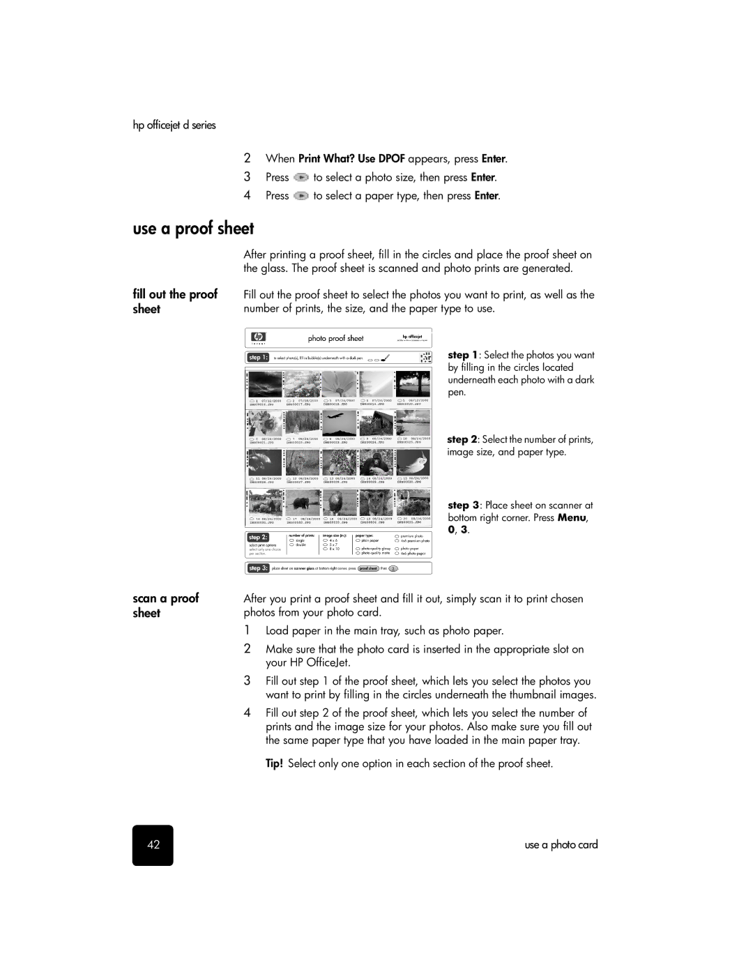 HP d155xi, d135xi, d145 manual Use a proof sheet, Fill out the proof sheet, Scan a proof sheet 