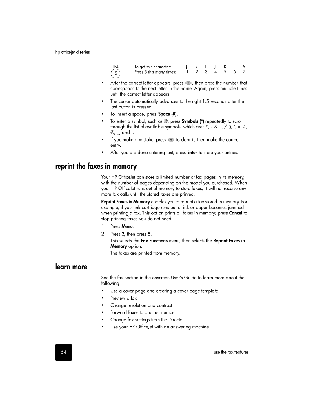 HP d155xi, d135xi, d145 manual Reprint the faxes in memory, Hp officejet d series 