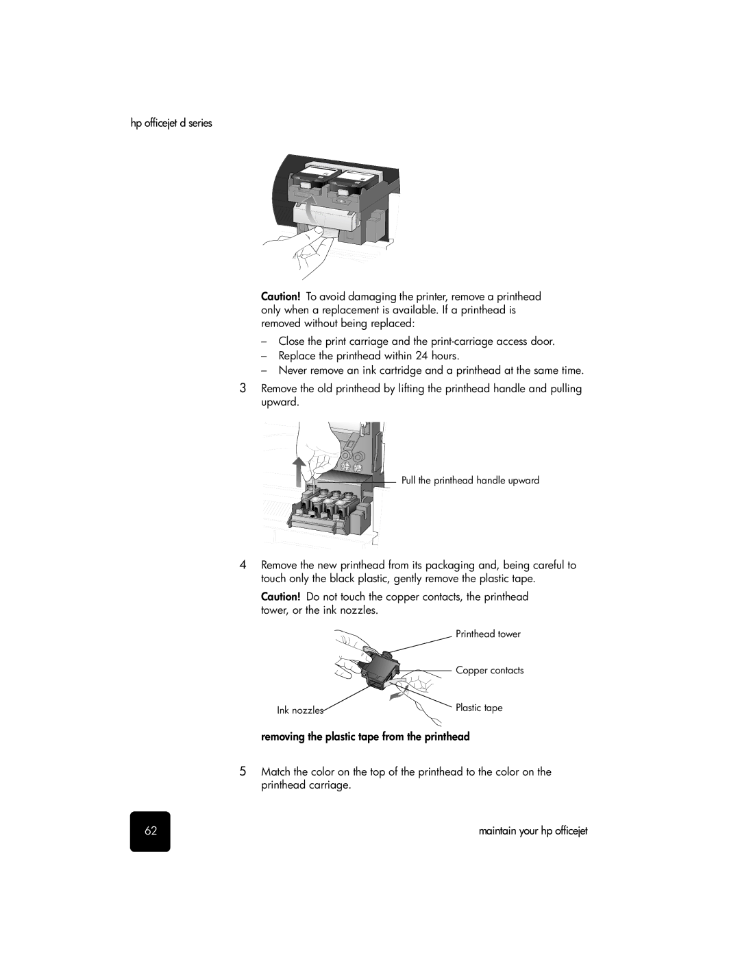 HP d145, d155xi, d135xi manual Ink nozzles Plastic tape 