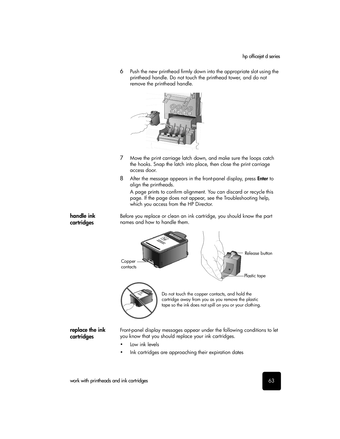 HP d155xi, d135xi, d145 manual Handle ink cartridges, Replace the ink cartridges 