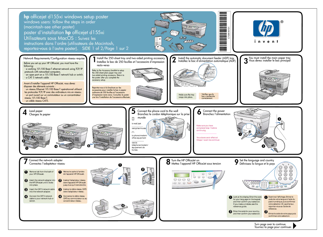 HP d155xi manual Reportez-vous à lautre poster. Side 1 of 2/Page 1 sur, Instructions dans lordre utilisateurs de Macintosh 