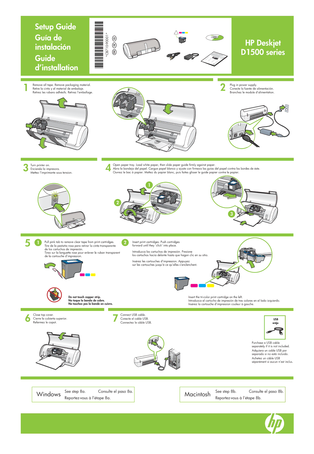 HP D1560 manual Setup Guide, Guía de Instalación Guide ’installation, HP Deskjet D1500 series, See a Consulte el paso 8a 