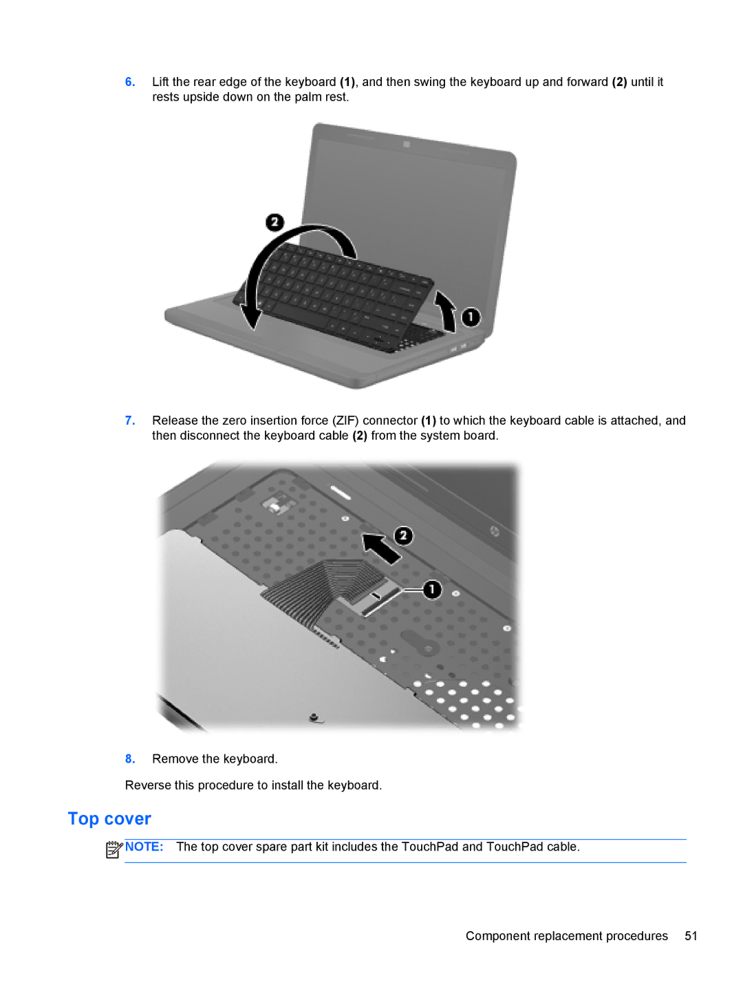 HP 2000, D1E80UA manual Top cover 