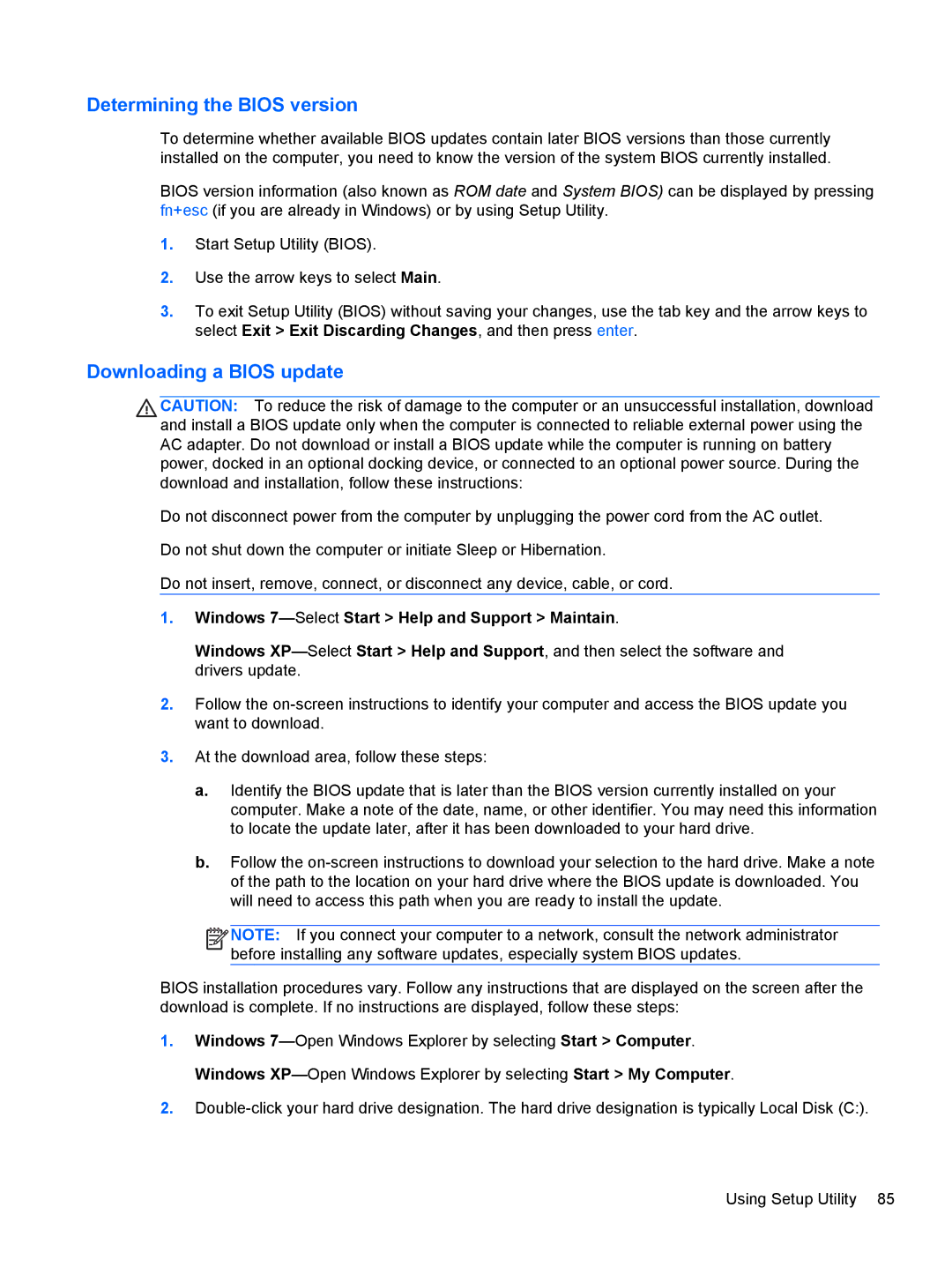 HP 2000, D1E80UA manual Determining the Bios version 