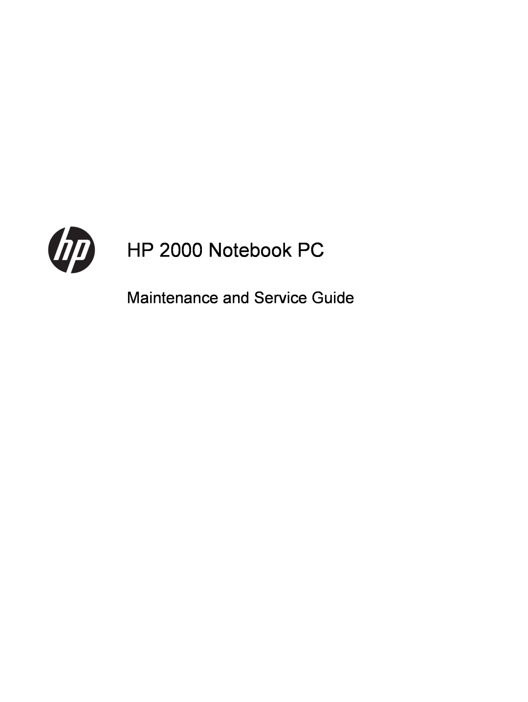 HP D1E80UA manual HP 2000 Notebook PC, Maintenance and Service Guide 