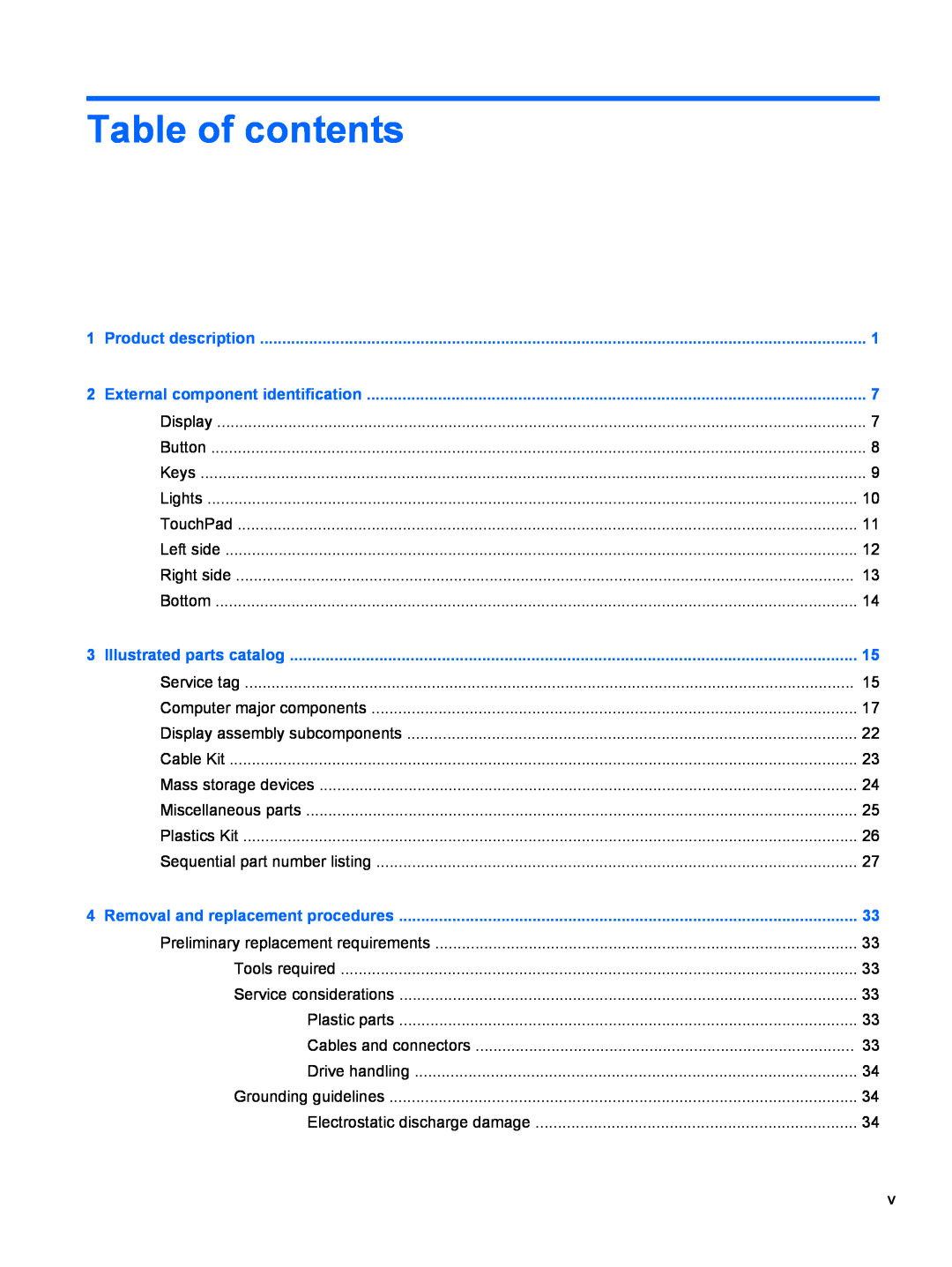 HP 2000, D1E80UA manual Table of contents, Product description, External component identification, Illustrated parts catalog 