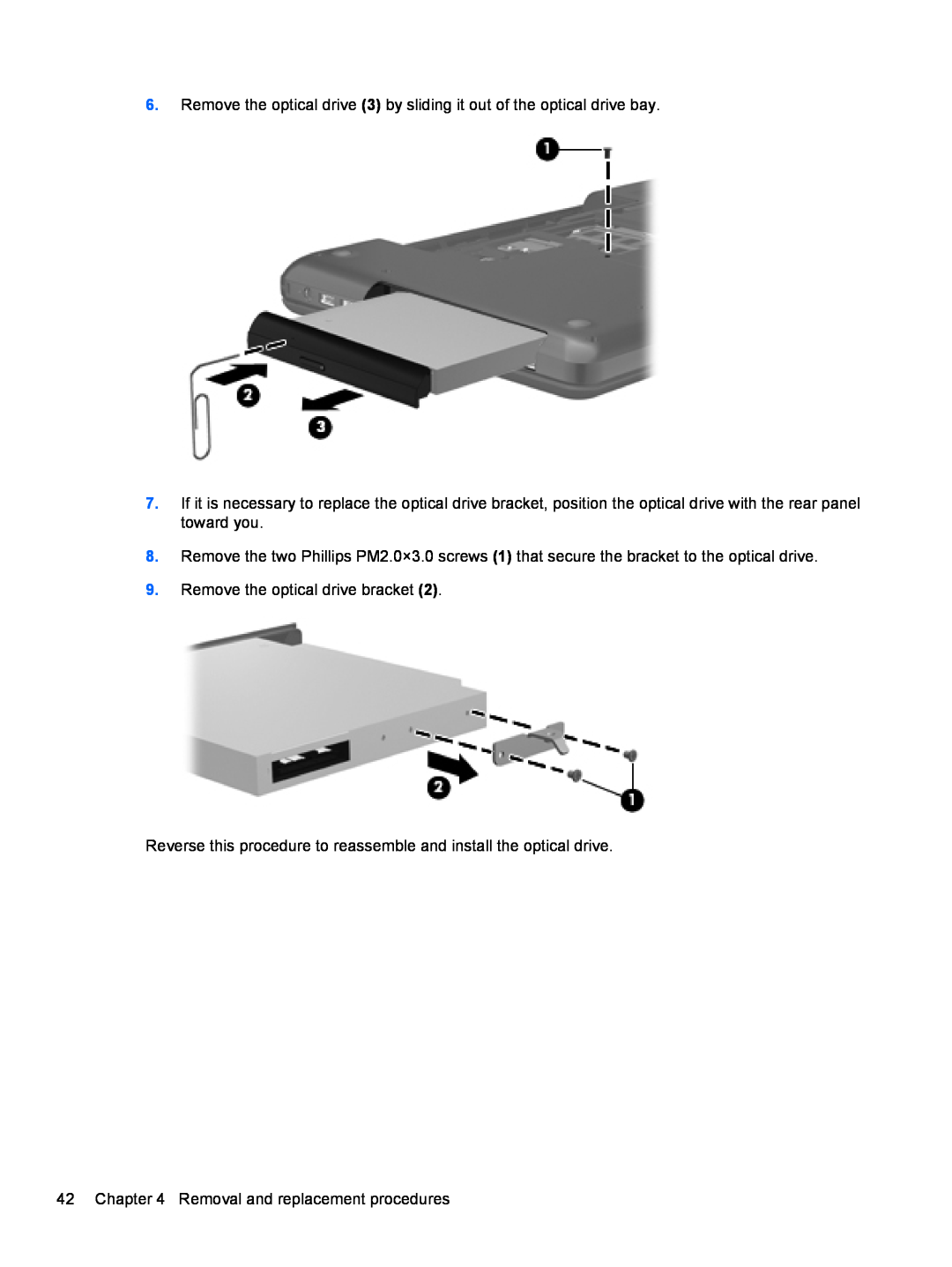 HP D1E80UA, 2000 manual Remove the optical drive bracket, Reverse this procedure to reassemble and install the optical drive 