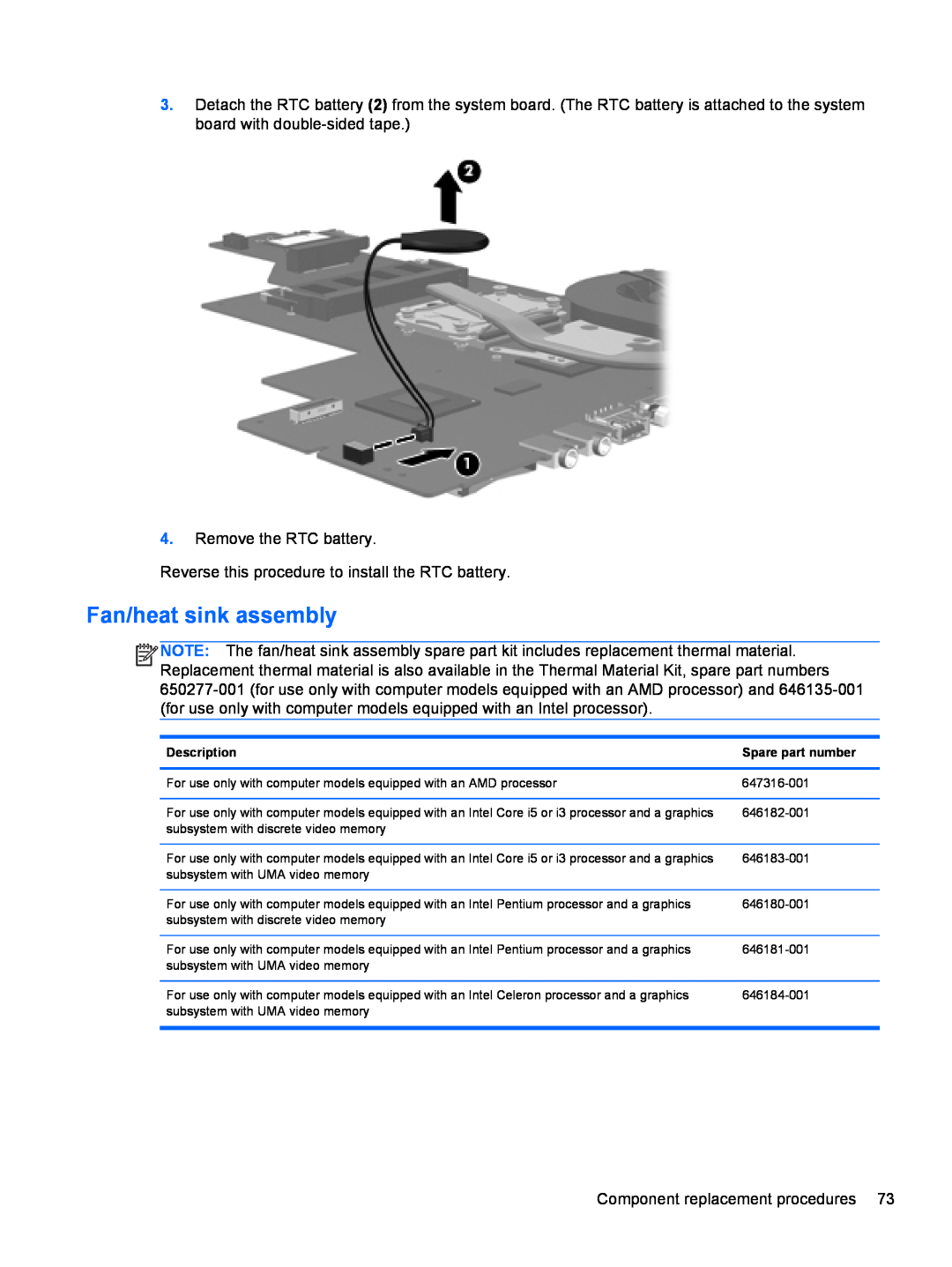HP 2000, D1E80UA manual Fan/heat sink assembly 
