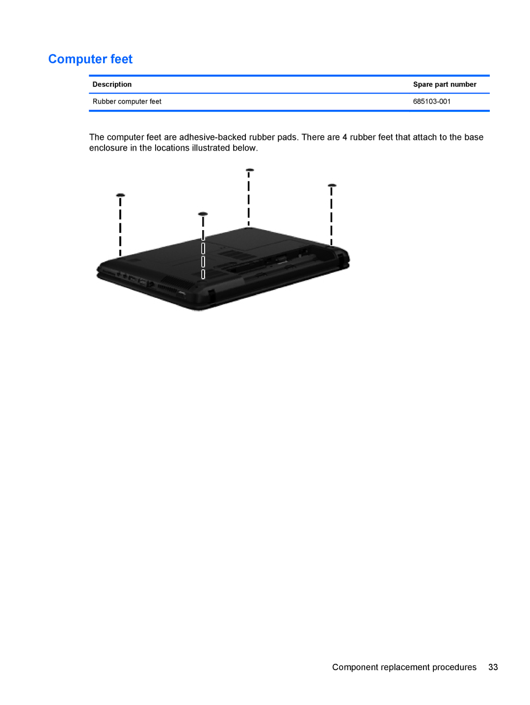 HP D1E81UA, C2N25UA manual Computer feet 